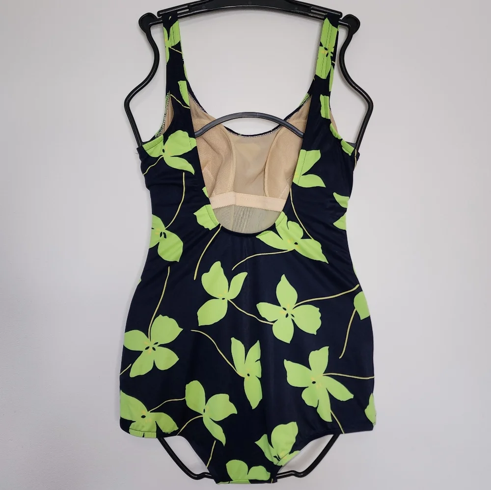 Floral plus size navy‎ lime 1 piece swimsuit 16